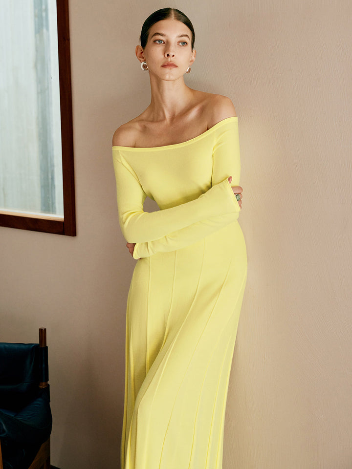 Omuz Açık Pileli Kazak Elbise