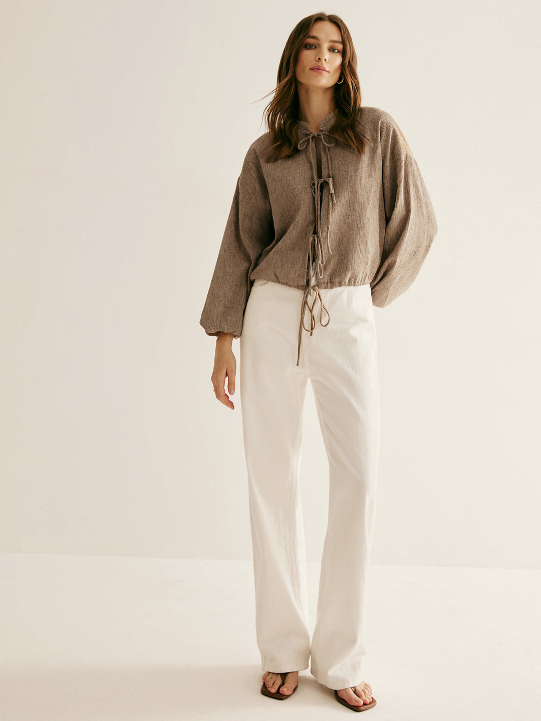 Retro İpli Bağlama Bol Bluz