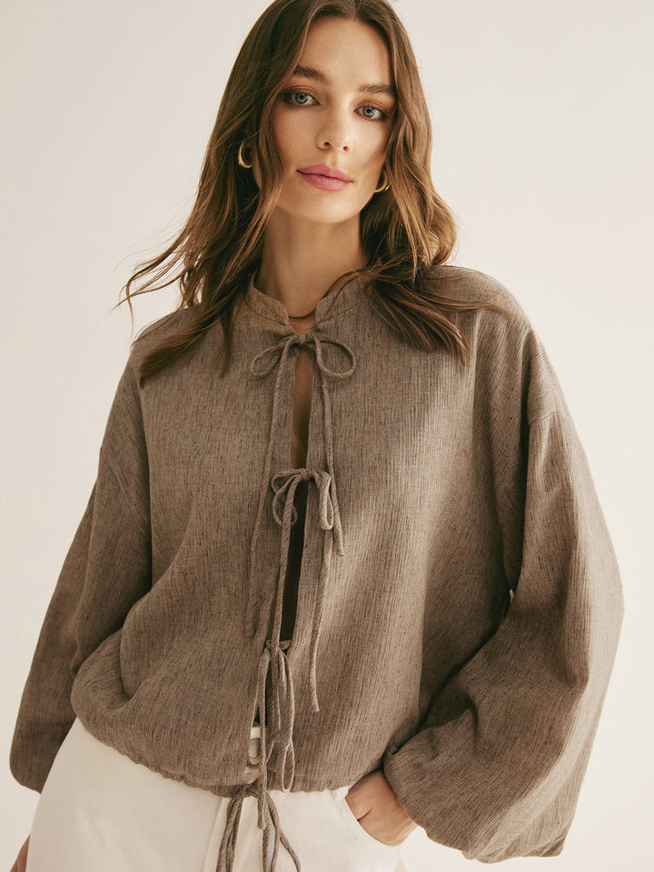 Retro İpli Bağlama Bol Bluz