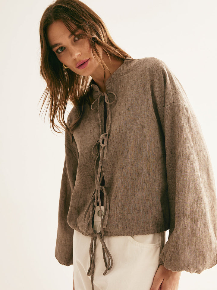 Retro İpli Bağlama Bol Bluz