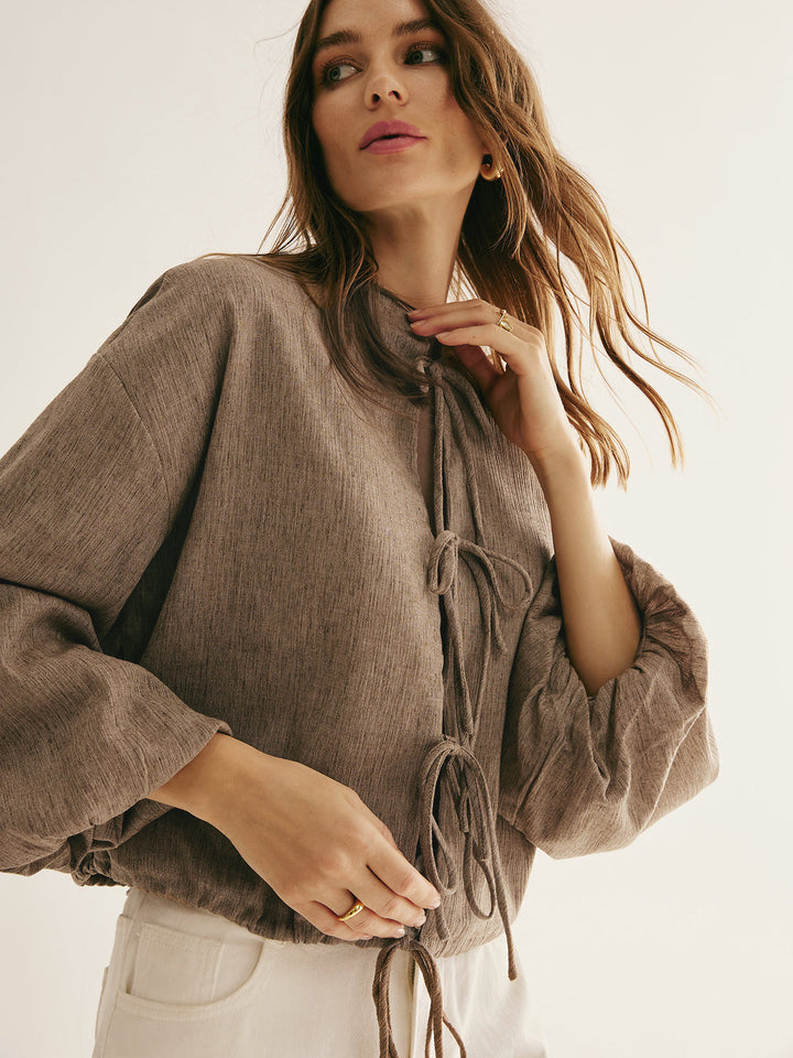 Retro İpli Bağlama Bol Bluz