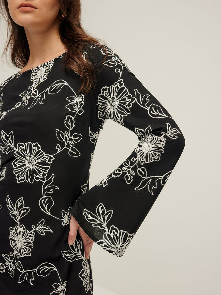 Vintage Saf Pamuk Jakarlı Elbise