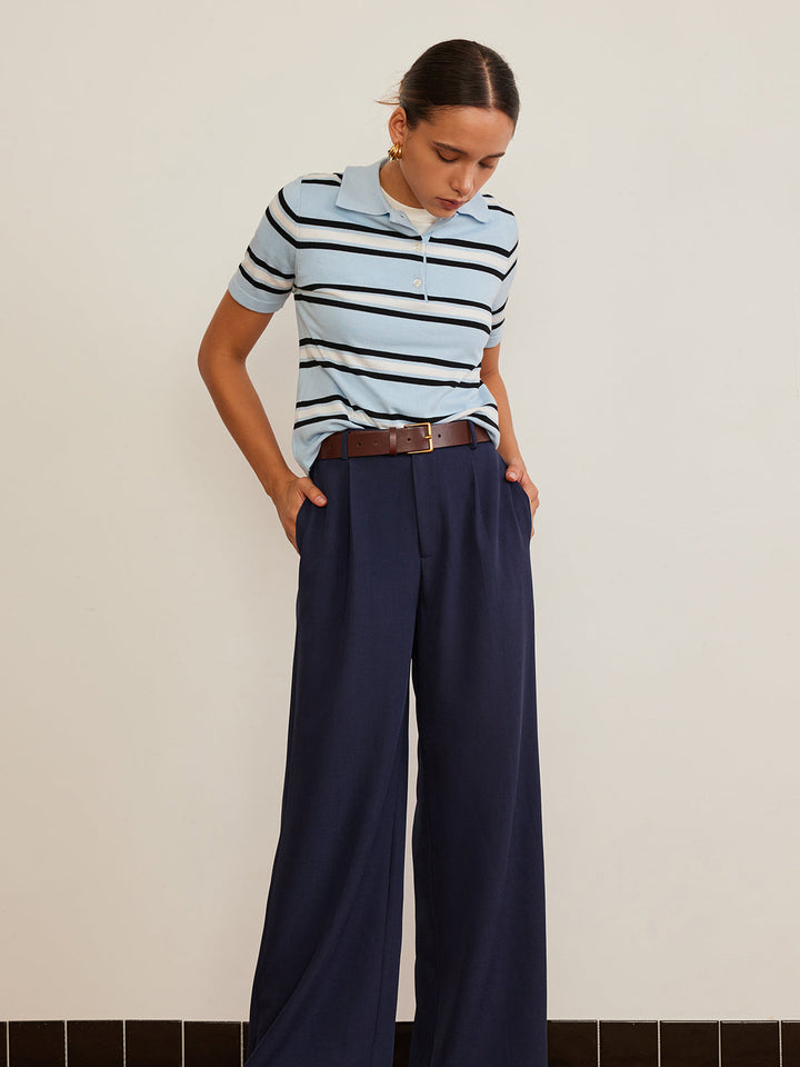 Yakalı Çizgili Örgü Üst