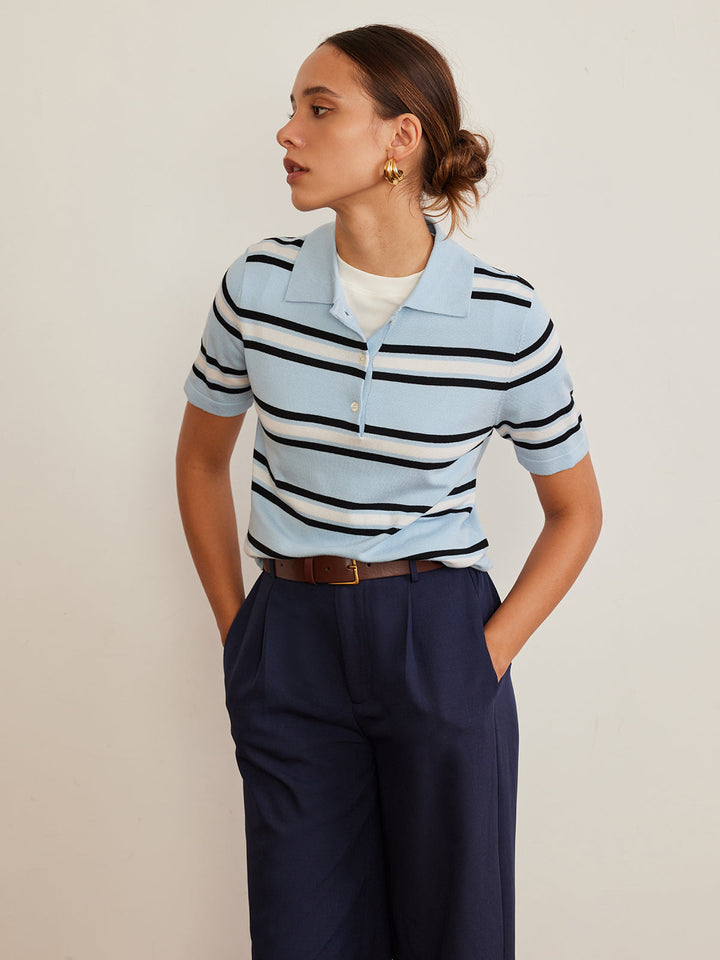 Yakalı Çizgili Örgü Üst