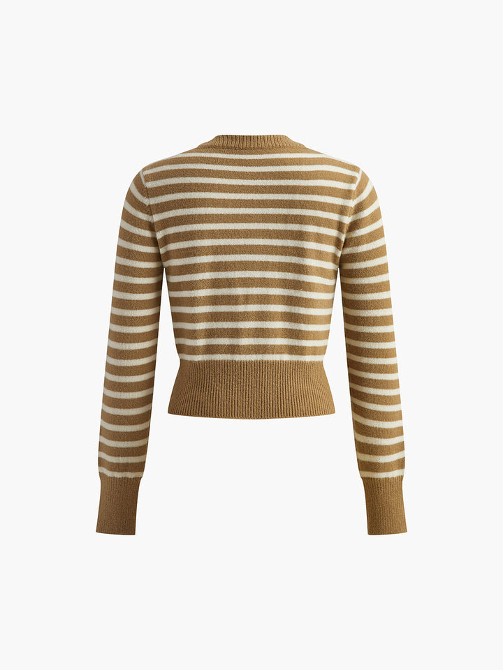 Yuvarlak Yaka Çizgili Hırka