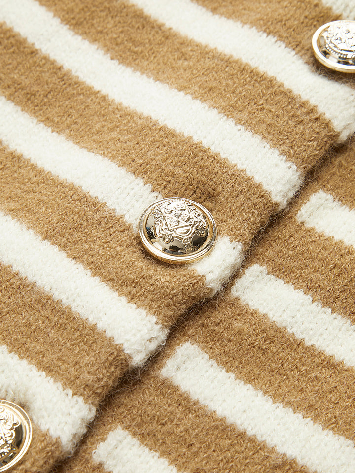 Yuvarlak Yaka Çizgili Hırka