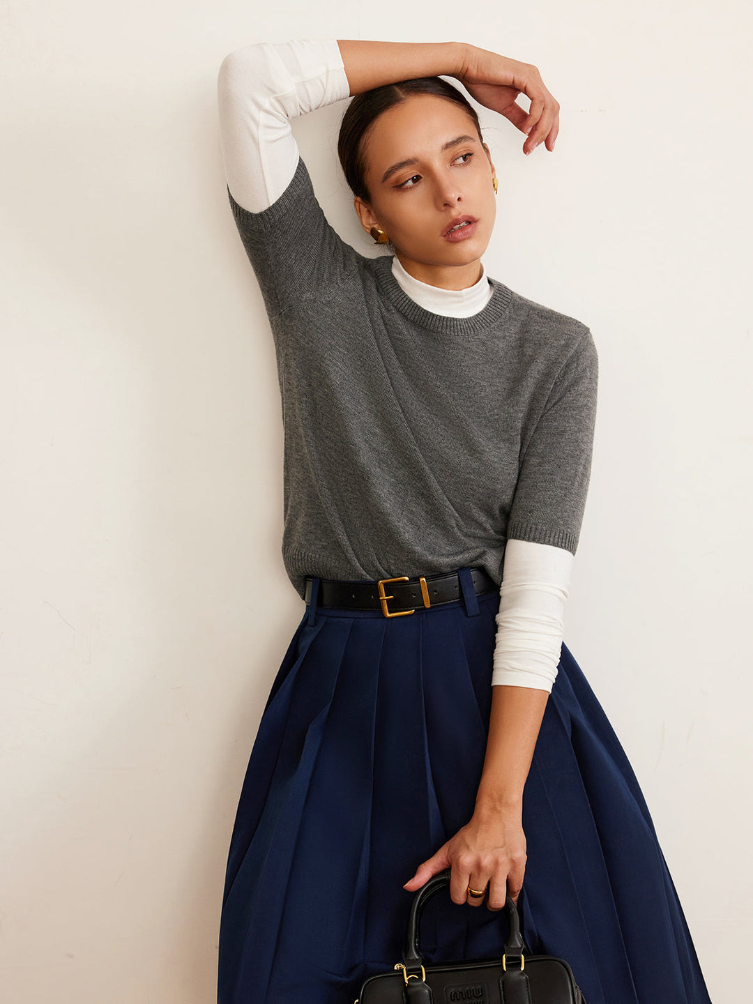 Yün Karışımlı Yuvarlak Yaka Örgü Üst