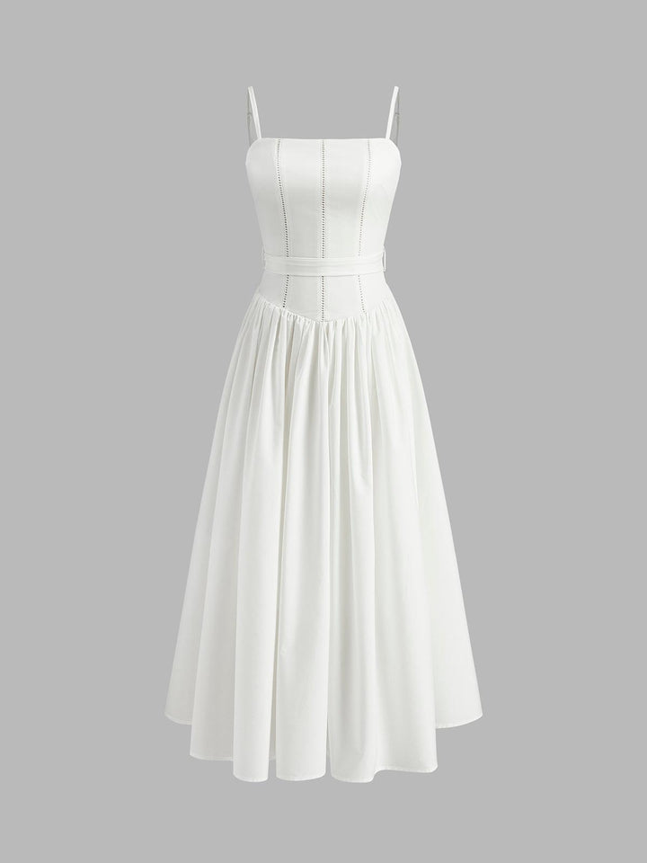 Moon Beyaz Korsajlı & İnce Askılı Kloş Elbise