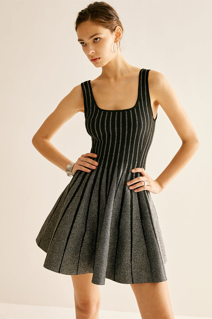 Arlene Kare Yaka Çizgili Mini Elbise