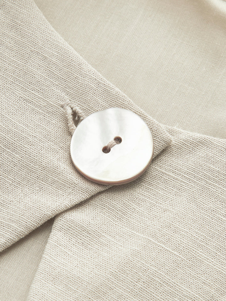 Pamuk Ve Keten Pileli Kesim Uzun Elbise