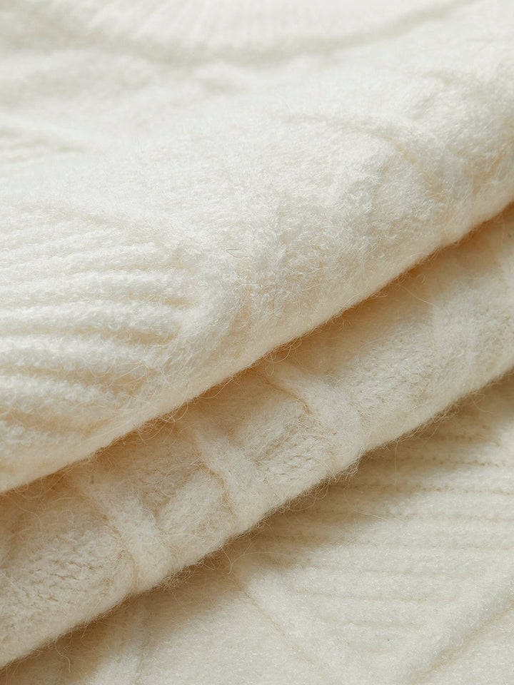 Yuvarlak Yaka Düz Kablo Kazak