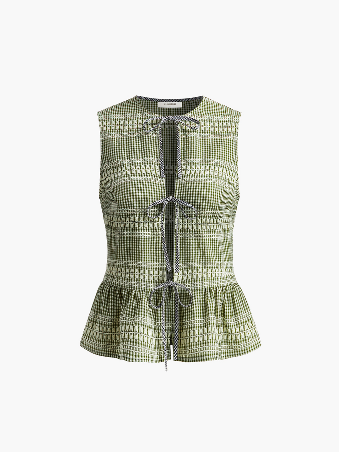 Ekose Ön Bağcıklı Volanlı Tank Top