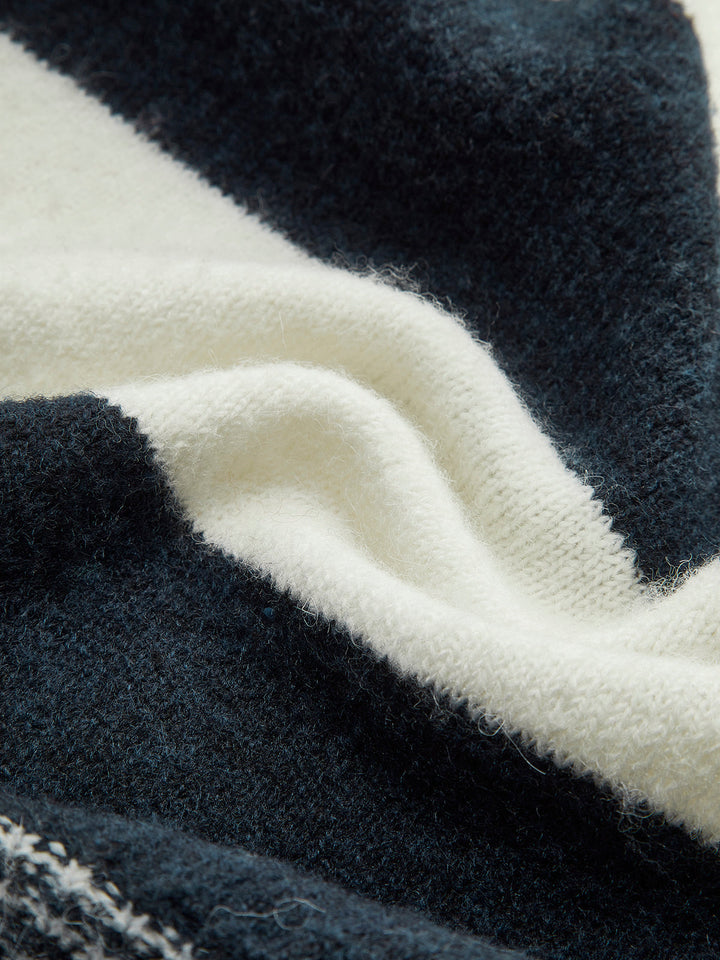 Yün Karışımlı Çizgili Büzgülü Hırka