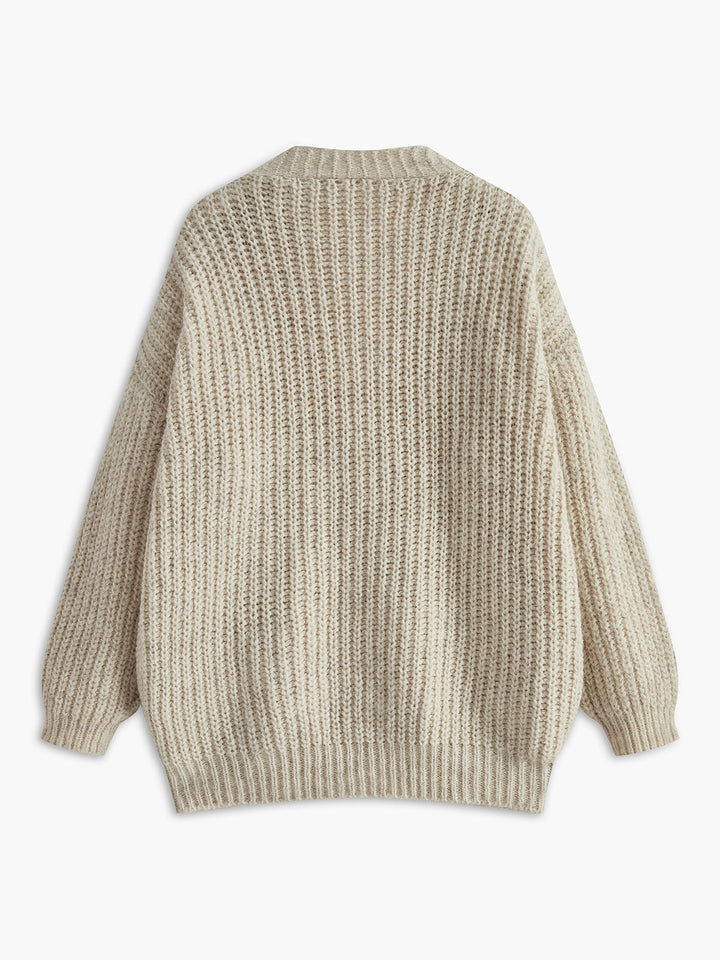 Kontrast Bağlamalı V Yaka Cepli Kardigan