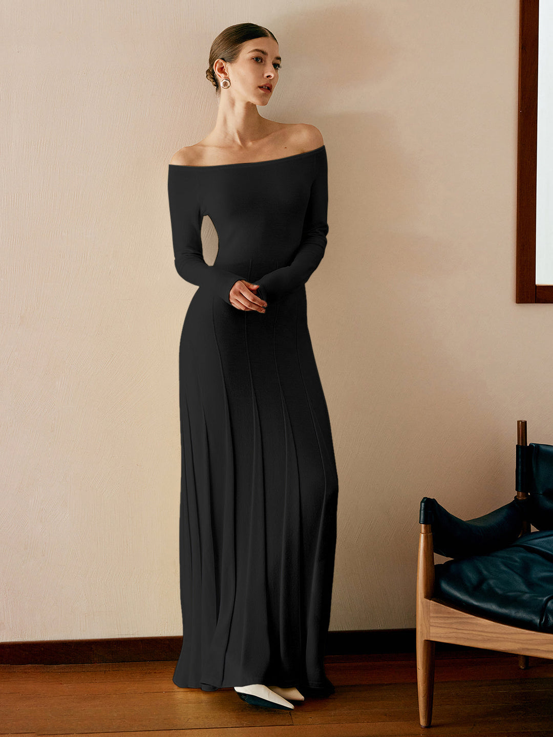 Omuz Açık Pileli Kazak Elbise