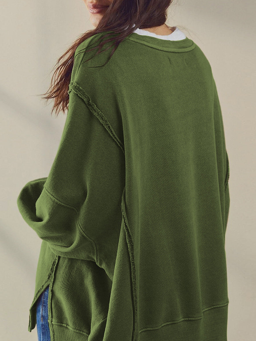 Düz Pamuklu Bölünmüş Sweatshirt