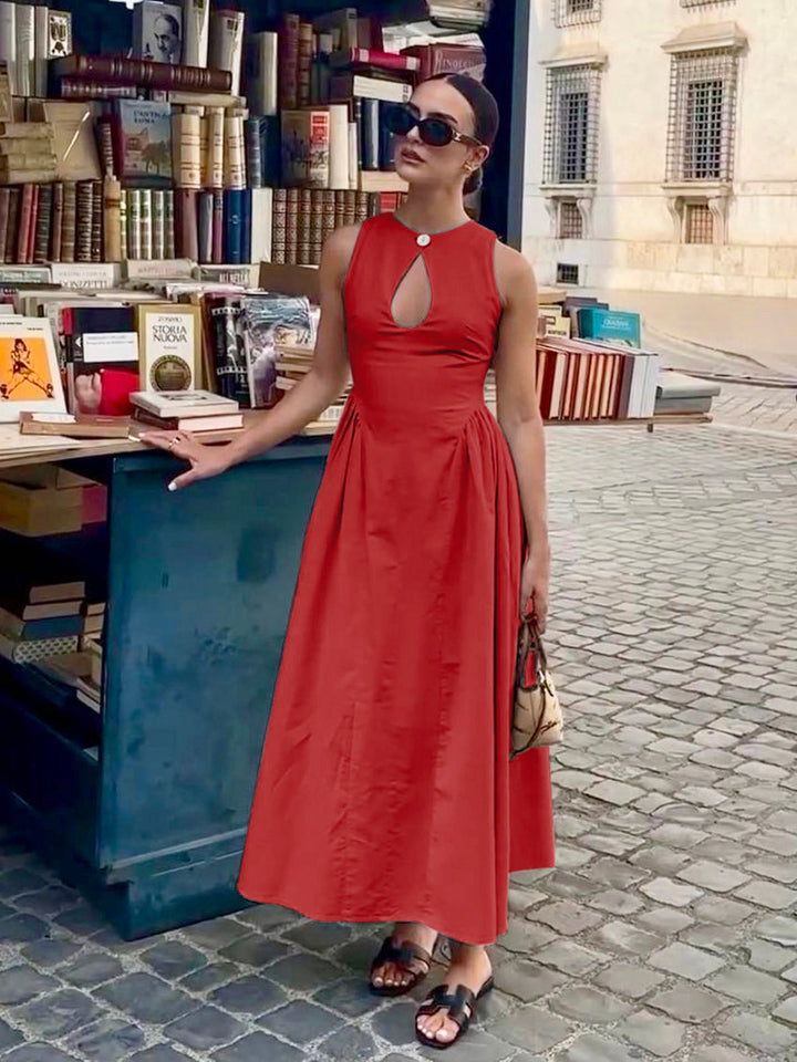 Pamuk Ve Keten Pileli Kesim Uzun Elbise