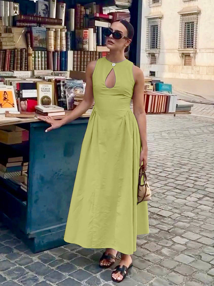 Pamuk Ve Keten Pileli Kesim Uzun Elbise