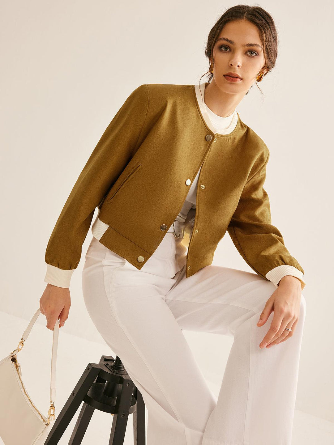 Olive Grace Ribbed Bomber Jacket