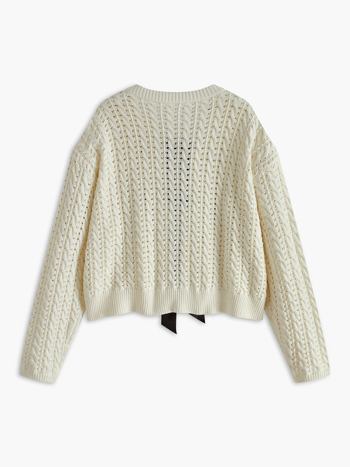 Fiyonklu Yuvarlak Yakalı Hırka