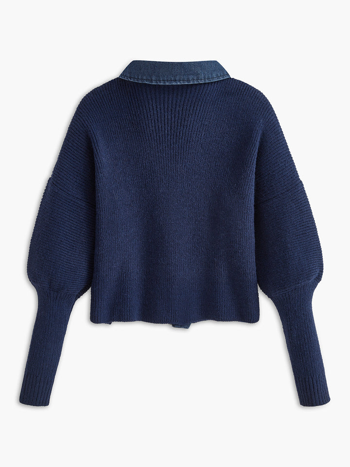 Panel Göğüslü Streç Yaka Örgü Üst