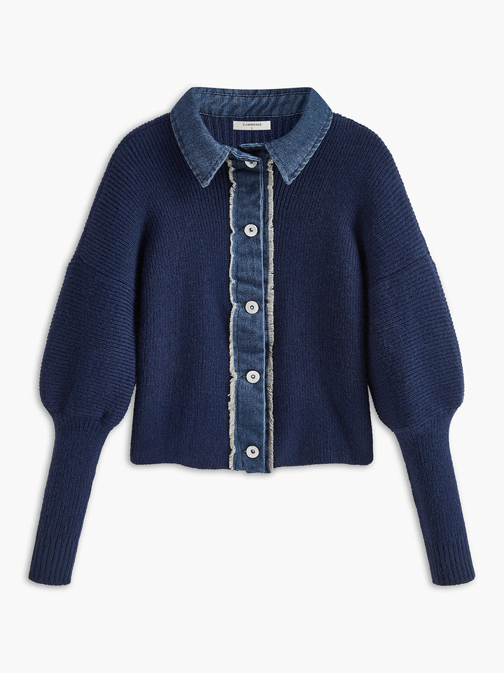 Panel Göğüslü Streç Yaka Örgü Üst