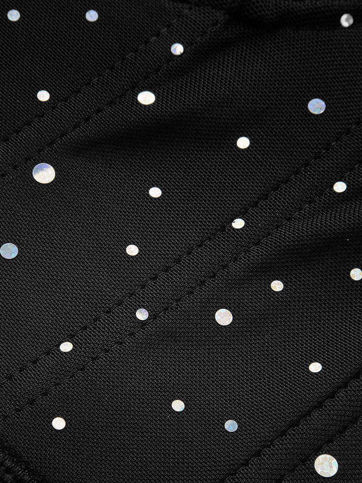 Yarı Şeffaf File Polka Dot Korse Üst