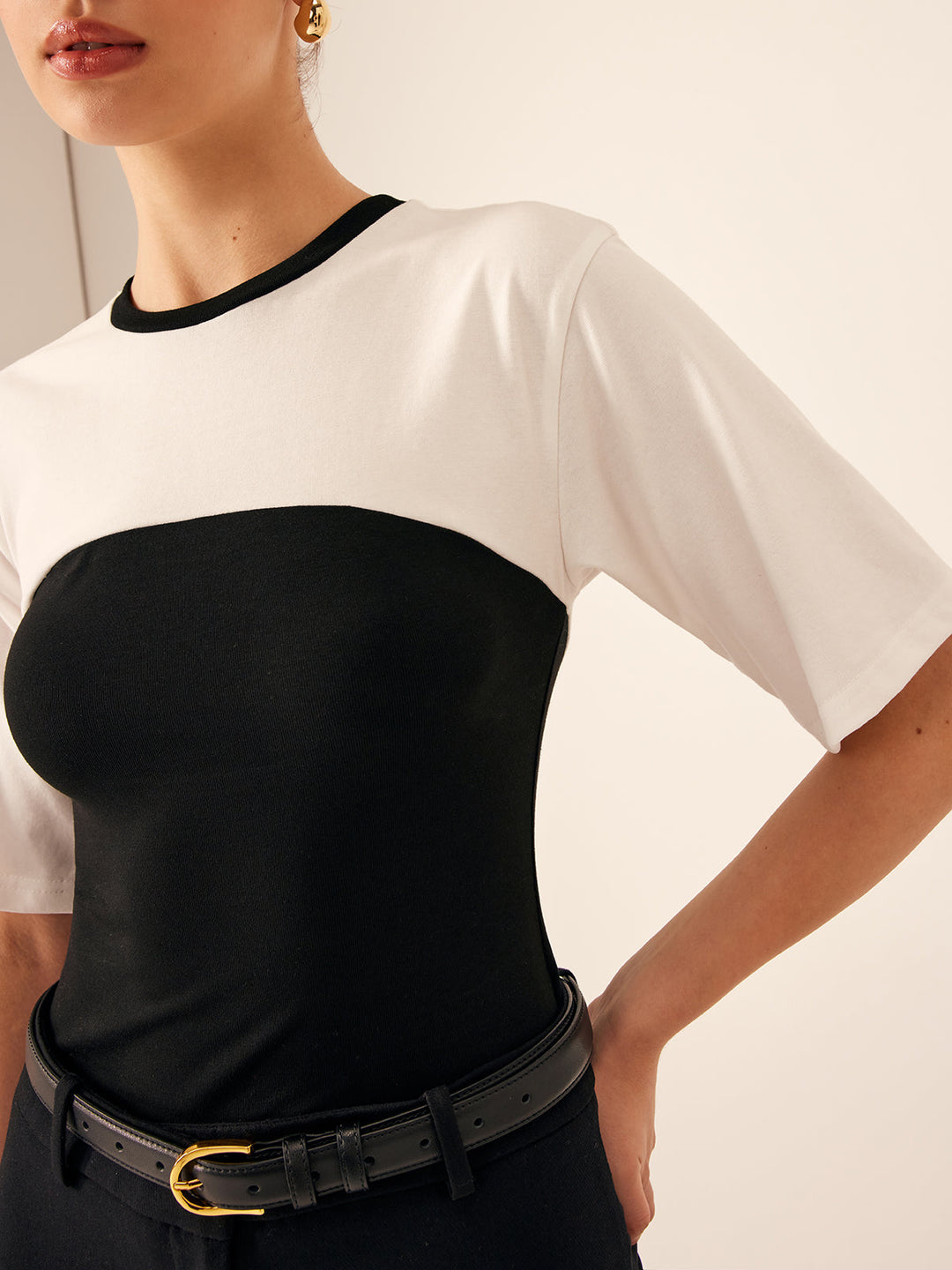 İki Ton Esnek Jersey Tişört