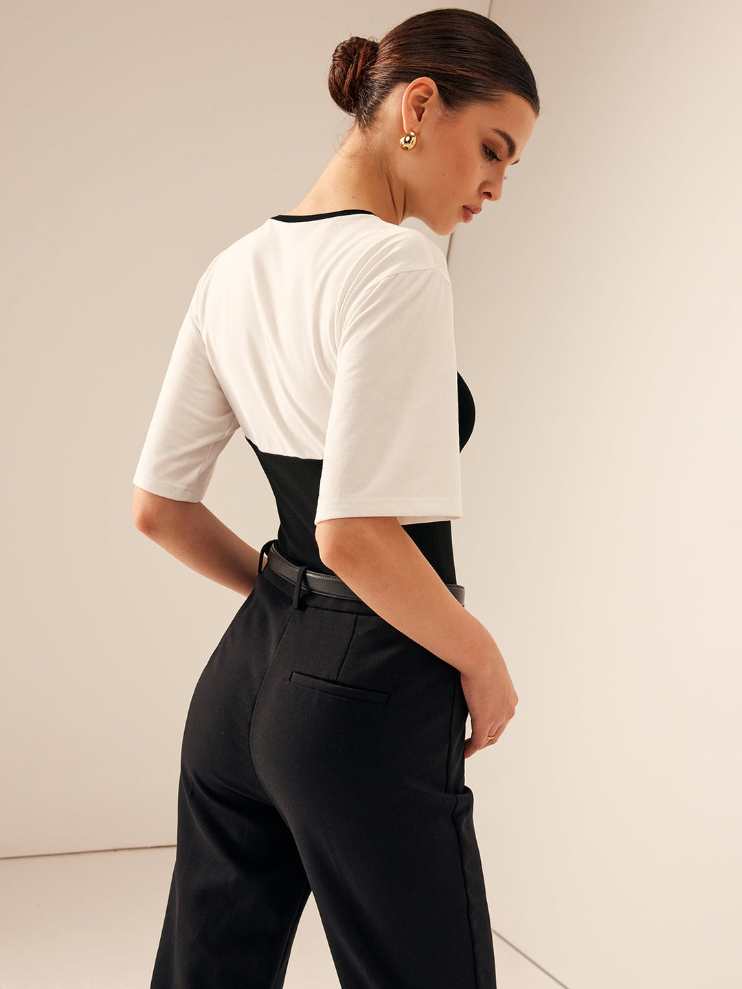 İki Ton Esnek Jersey Tişört