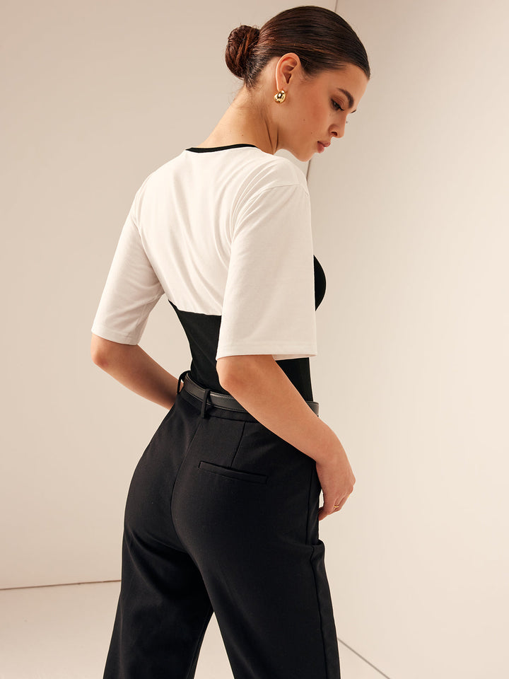 İki Ton Esnek Jersey Tişört