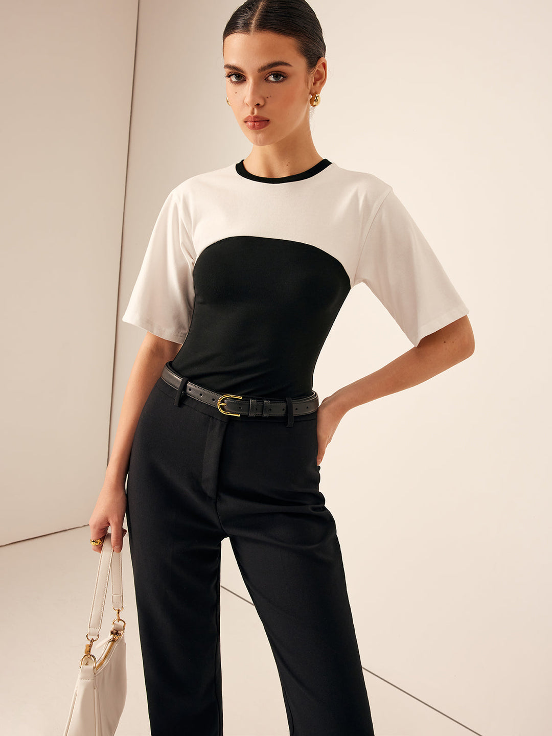 İki Ton Esnek Jersey Tişört