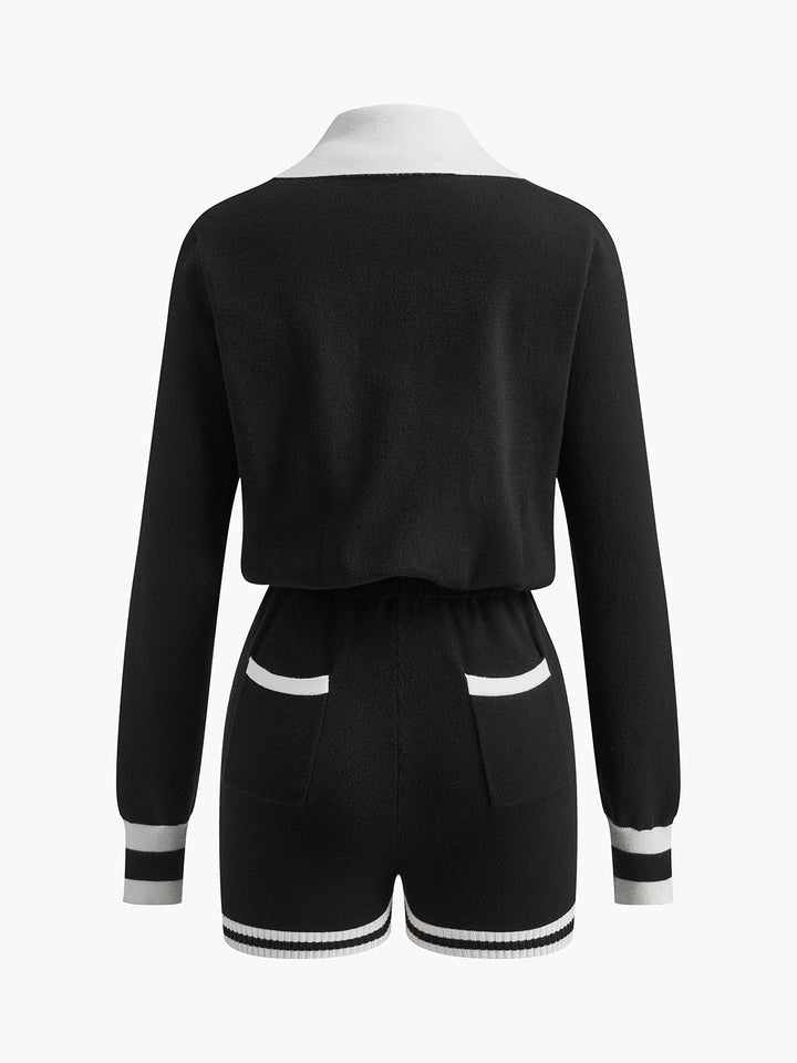 Kontrast Bağlamalı V Yaka Örgü Tulumlar