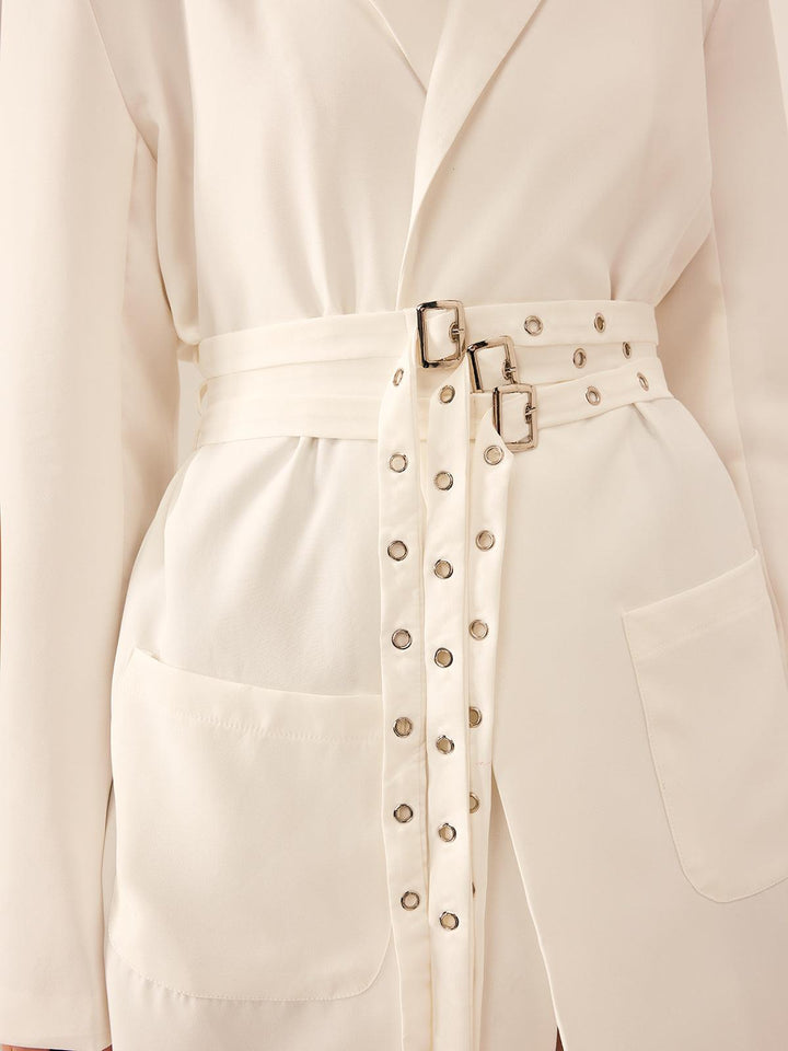 White Grace Belted Blazer Ceket