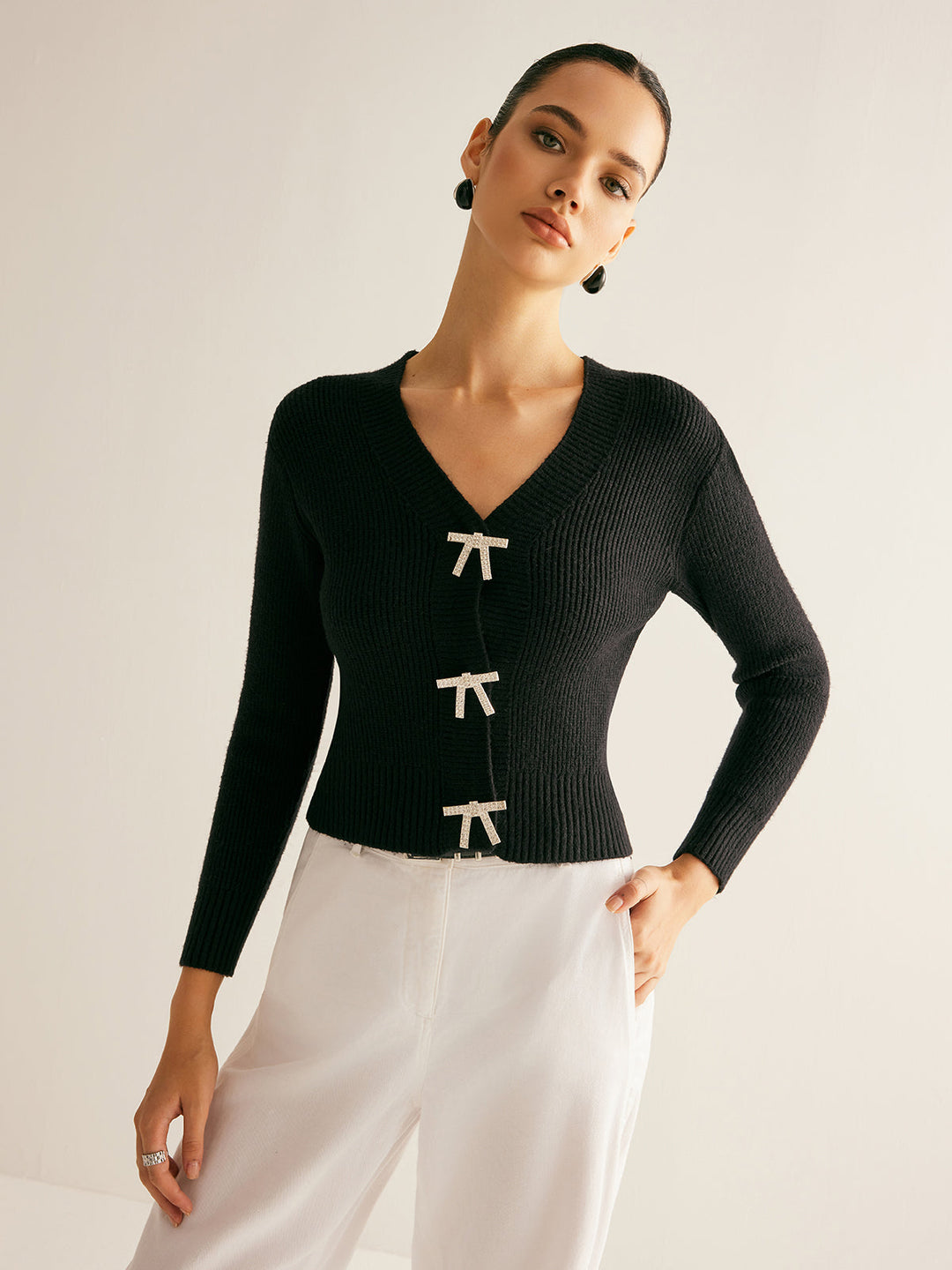 Kaburgalı Taşlı Fiyonklu İnce Hırka