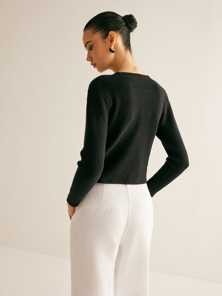 Kaburgalı Taşlı Fiyonklu İnce Hırka