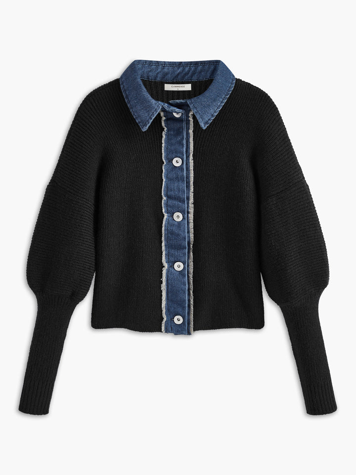 Panel Göğüslü Streç Yaka Örgü Üst