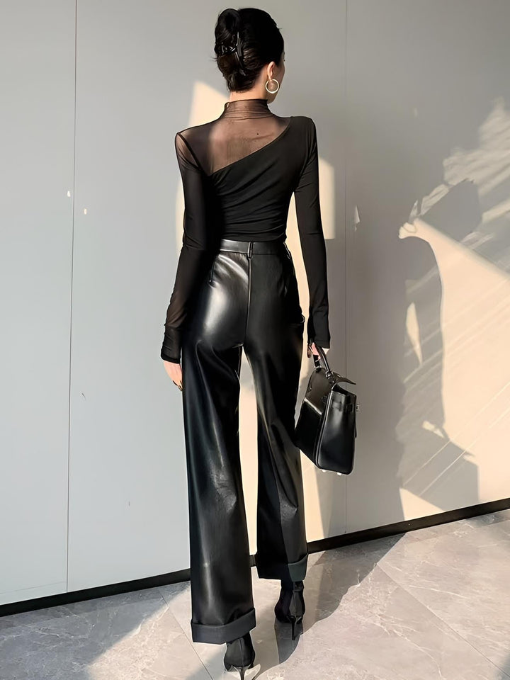 Asimetrik Şeffaf Örgü Panel Tişört