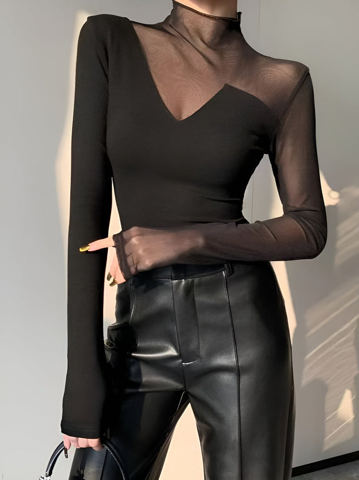 Asimetrik Şeffaf Örgü Panel Tişört