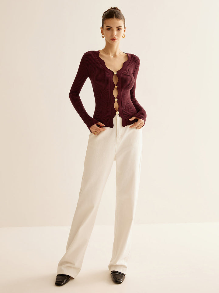 Dalga Kesim Kesim İnce Örgü Üst