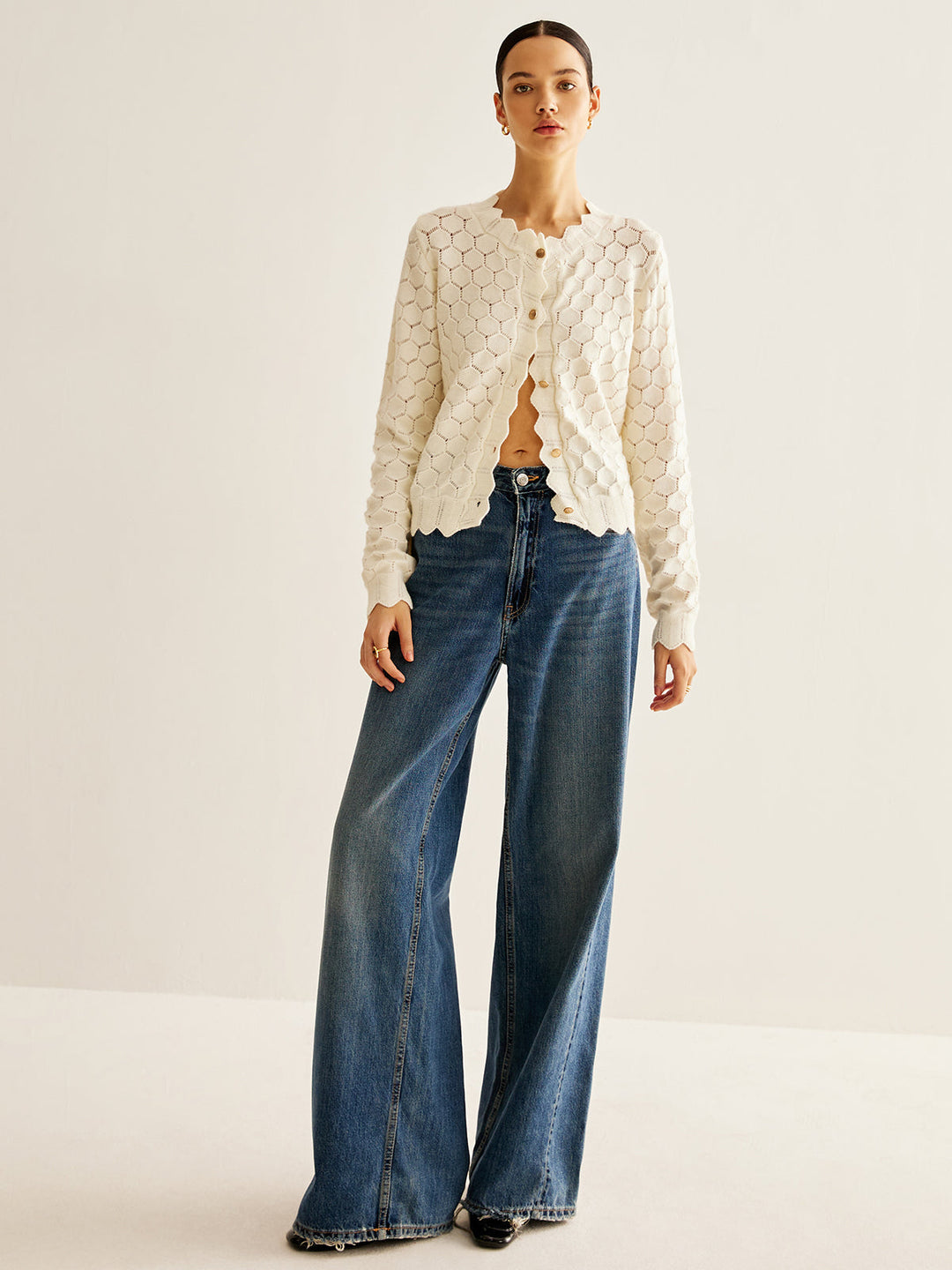 Dalgalı Kesim Hollow Out Cardigan