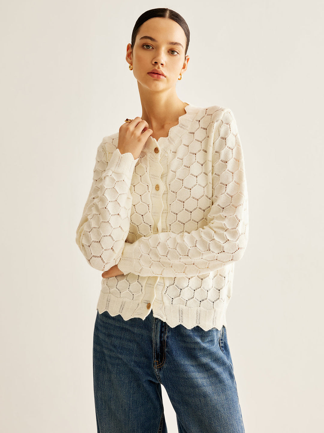 Dalgalı Kesim Hollow Out Cardigan