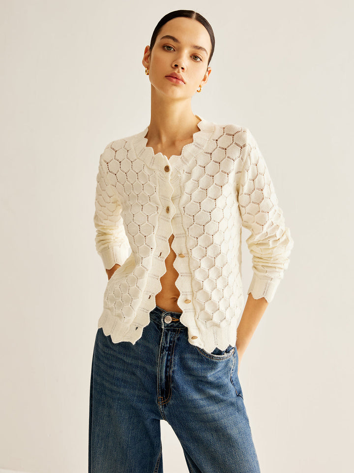 Dalgalı Kesim Hollow Out Cardigan