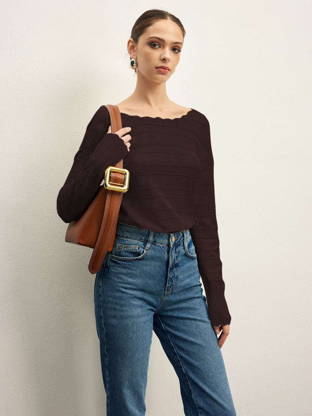 Marul Kenarlı Sırtı Açık Pointelle Örgü Üst