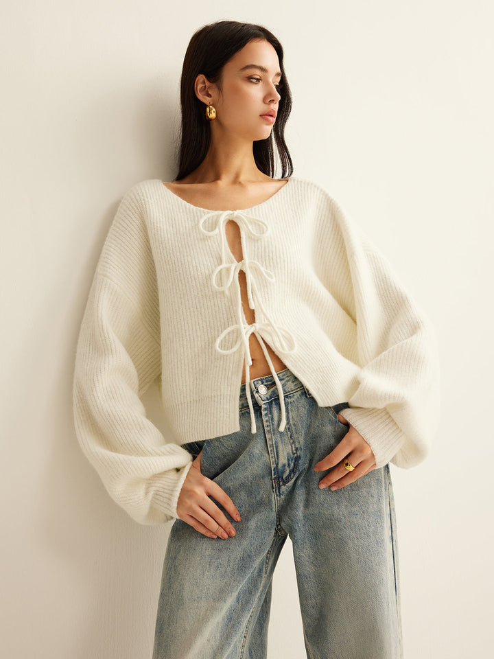 Yün Karışımlı Önü Bağcıklı Hırka