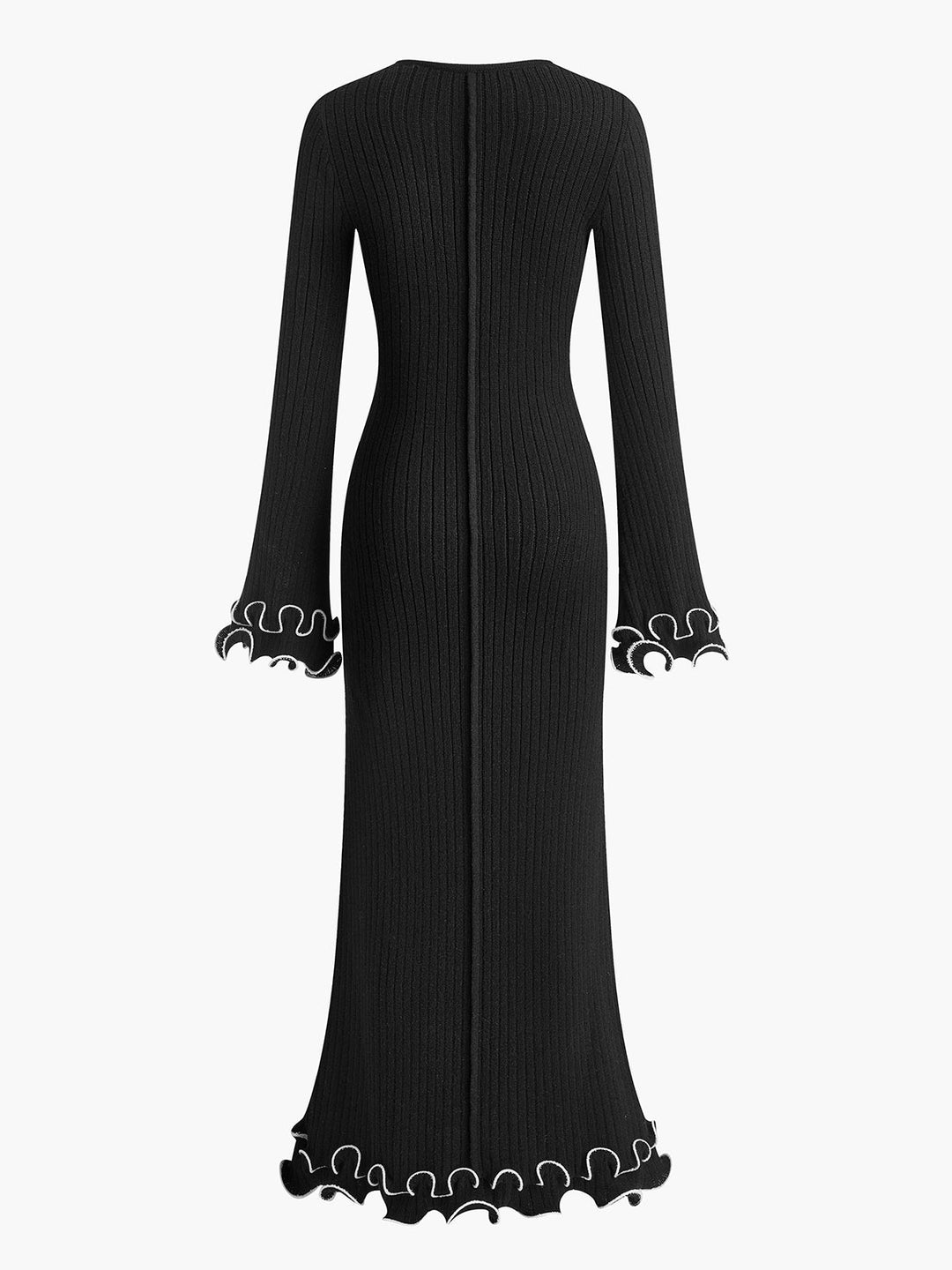 Yarı Şeffaf Kenarlı Volanlı Bağcıklı Örgü Elbise