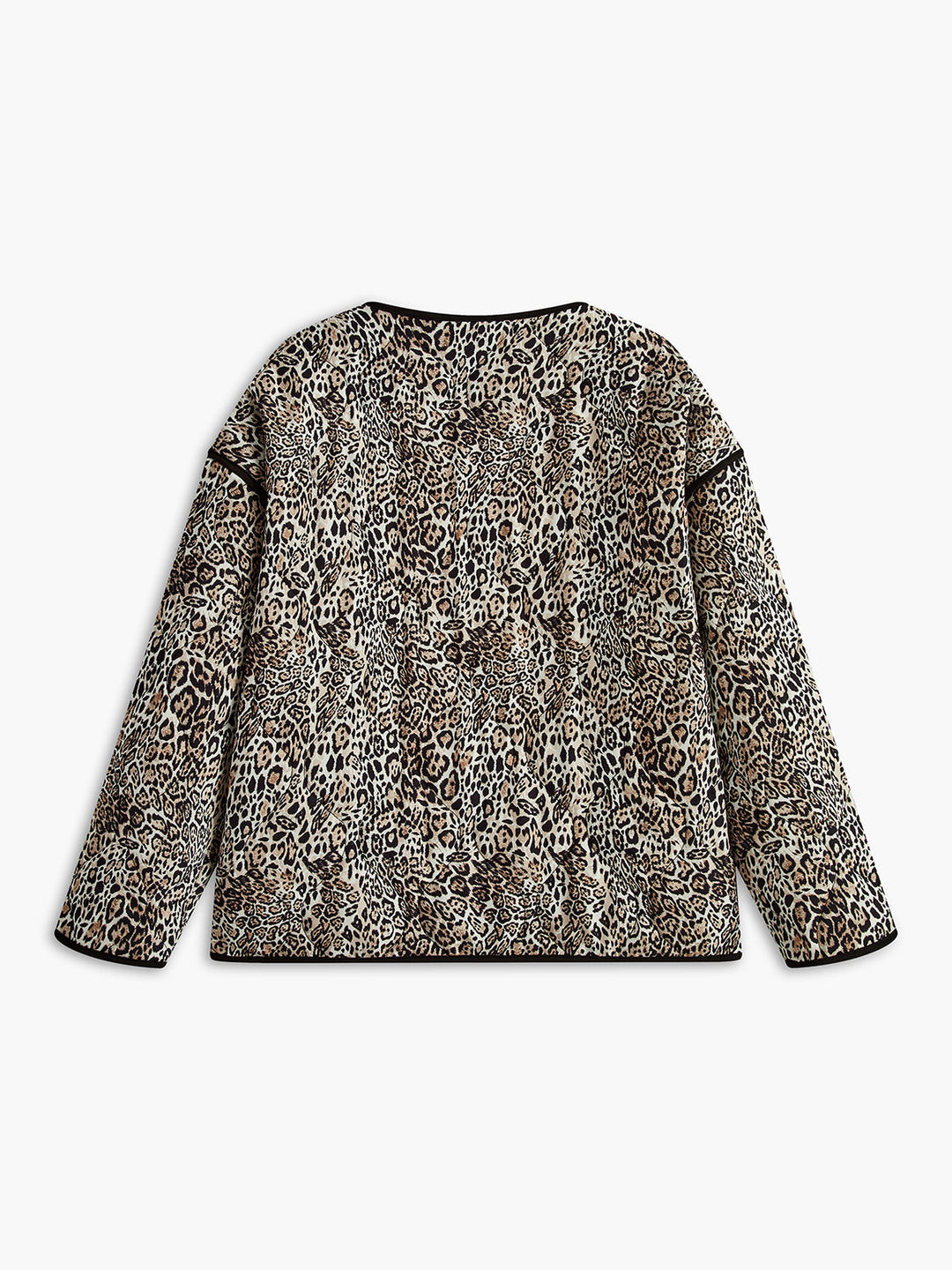 Kontrast Kenarlı Leopar Desenli Kışlık Mont