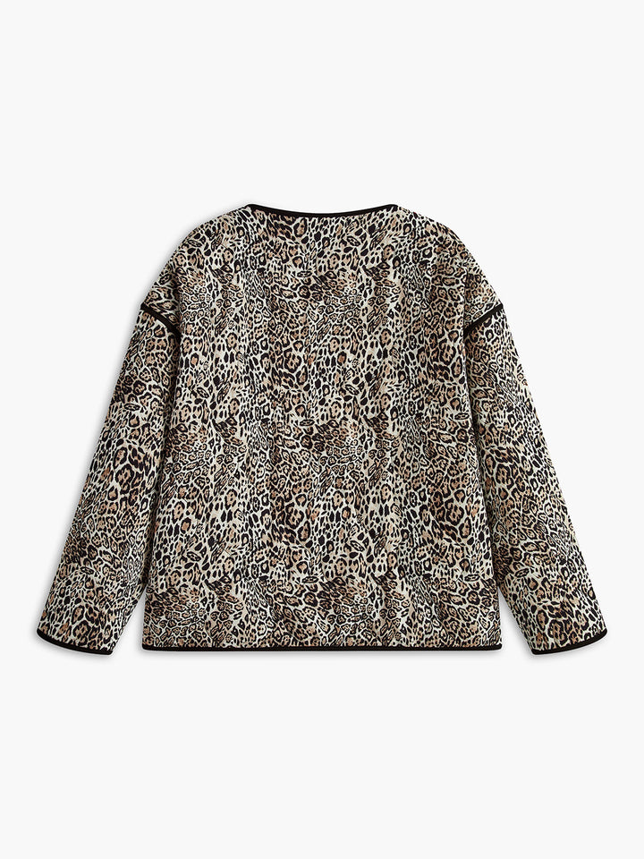 Kontrast Kenarlı Leopar Desenli Kışlık Mont