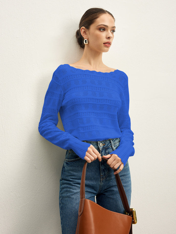 Marul Kenarlı Sırtı Açık Pointelle Örgü Üst