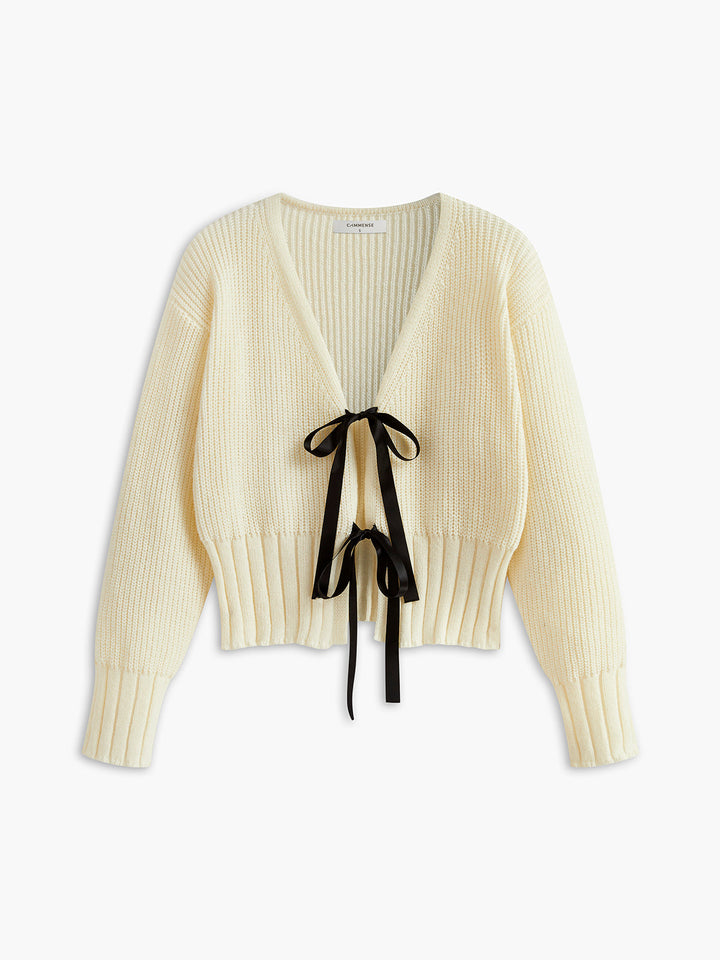 V Yaka Fiyonklu Yivli Hırka