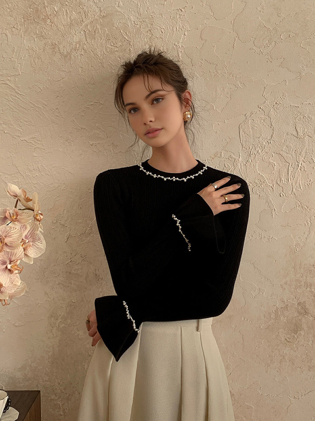 Boncuklu Dekorlu Volanlı Örgü Üst